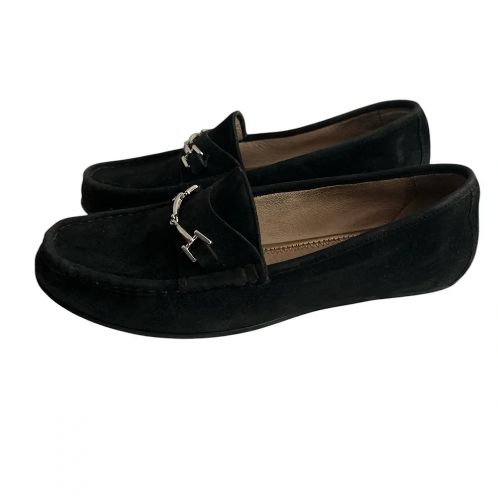 🏷️ Sam Edelman Classic Black Suede Leather Horse Bit Loafers Womens US 7.5M